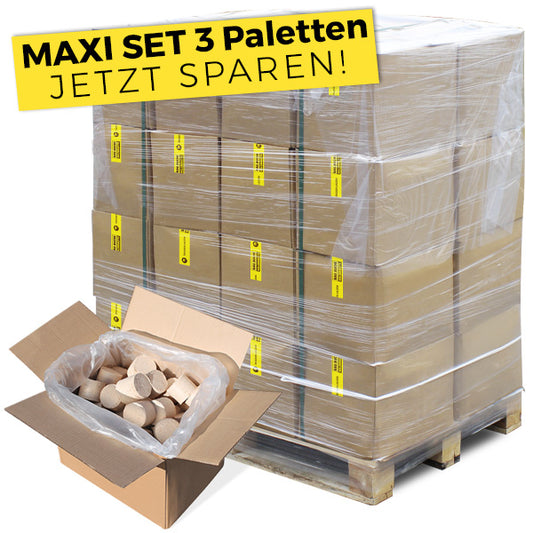 Maxi Set: 3 Paletten Holzbriketts – große Menge Brennstoff für Kamin & Ofen mit Mengenrabatt!