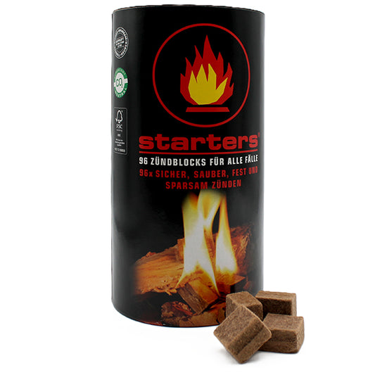 Zündblocks 96 Stück – geöffnete Verpackung mit natürlichen Anzündhilfen für Kamin und Ofen