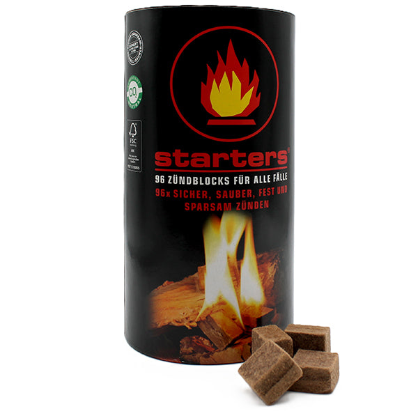 Zündblocks 96 Stück – geöffnete Verpackung mit natürlichen Anzündhilfen für Kamin und Ofen